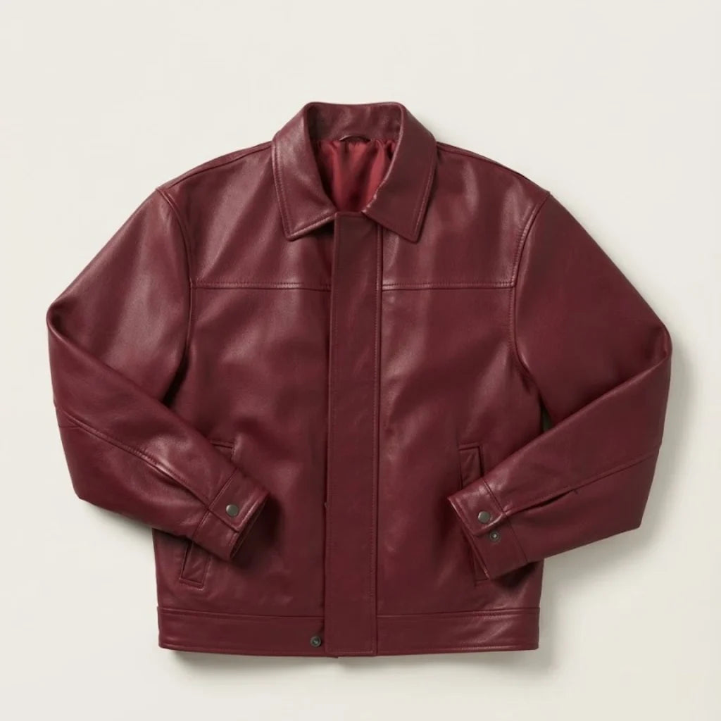 Women's Burgundy Leather Jacket – Classic Genuine Leather Zip Jacket
