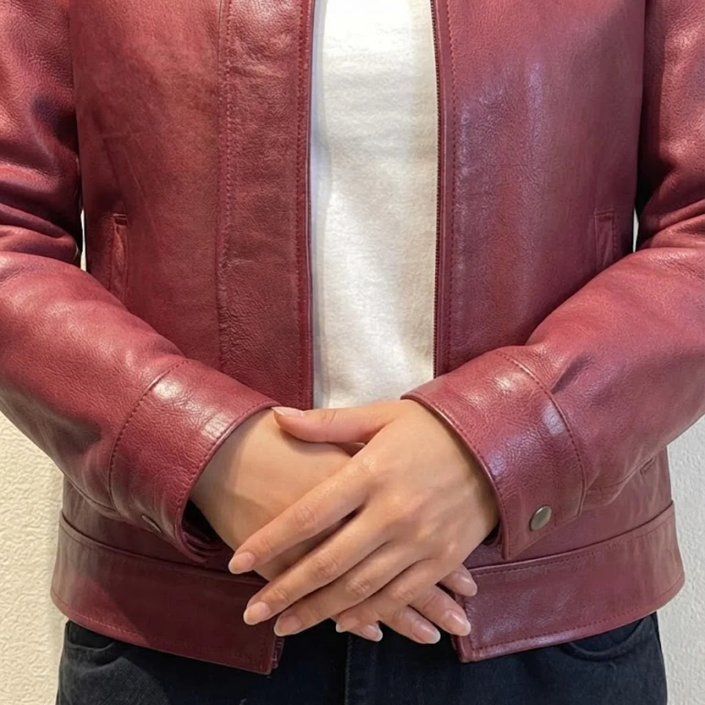 Women's Burgundy Leather Jacket – Classic Genuine Leather Zip Jacket