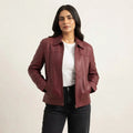 Women's Burgundy Leather Jacket – Classic Genuine Leather Zip Jacket