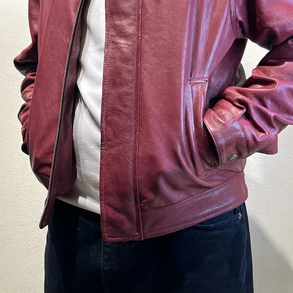 Men's Burgundy Genuine Leather Jacket – Classic Zip Front