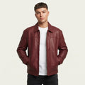 Men's Burgundy Genuine Leather Jacket – Classic Zip Front