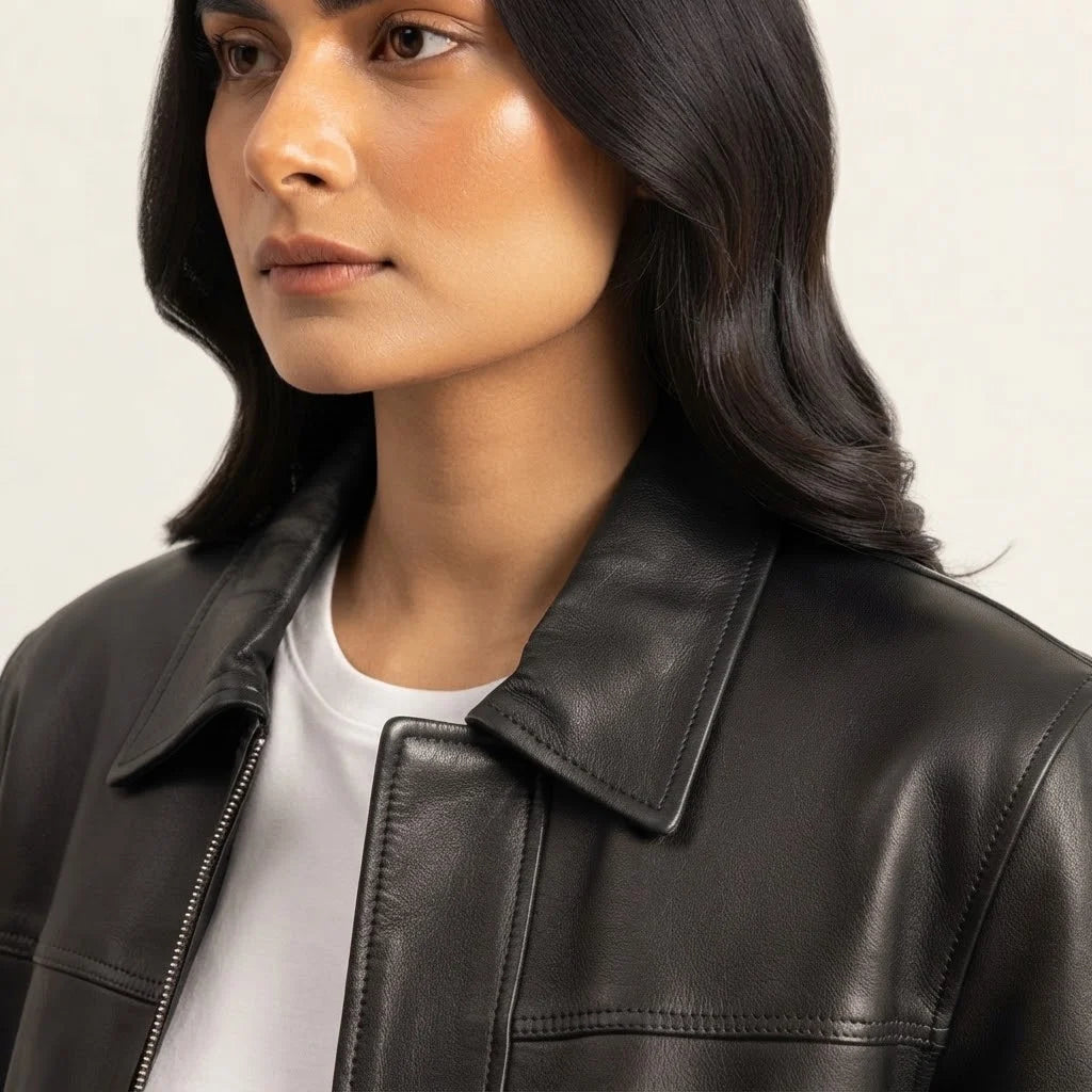 Women's Classic Black Leather Jacket – Premium Genuine Leather Outerwear