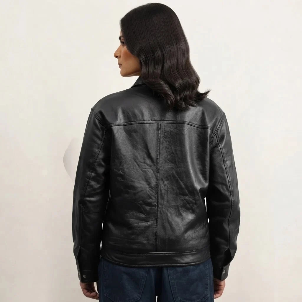 Women's Classic Black Leather Jacket – Premium Genuine Leather Outerwear