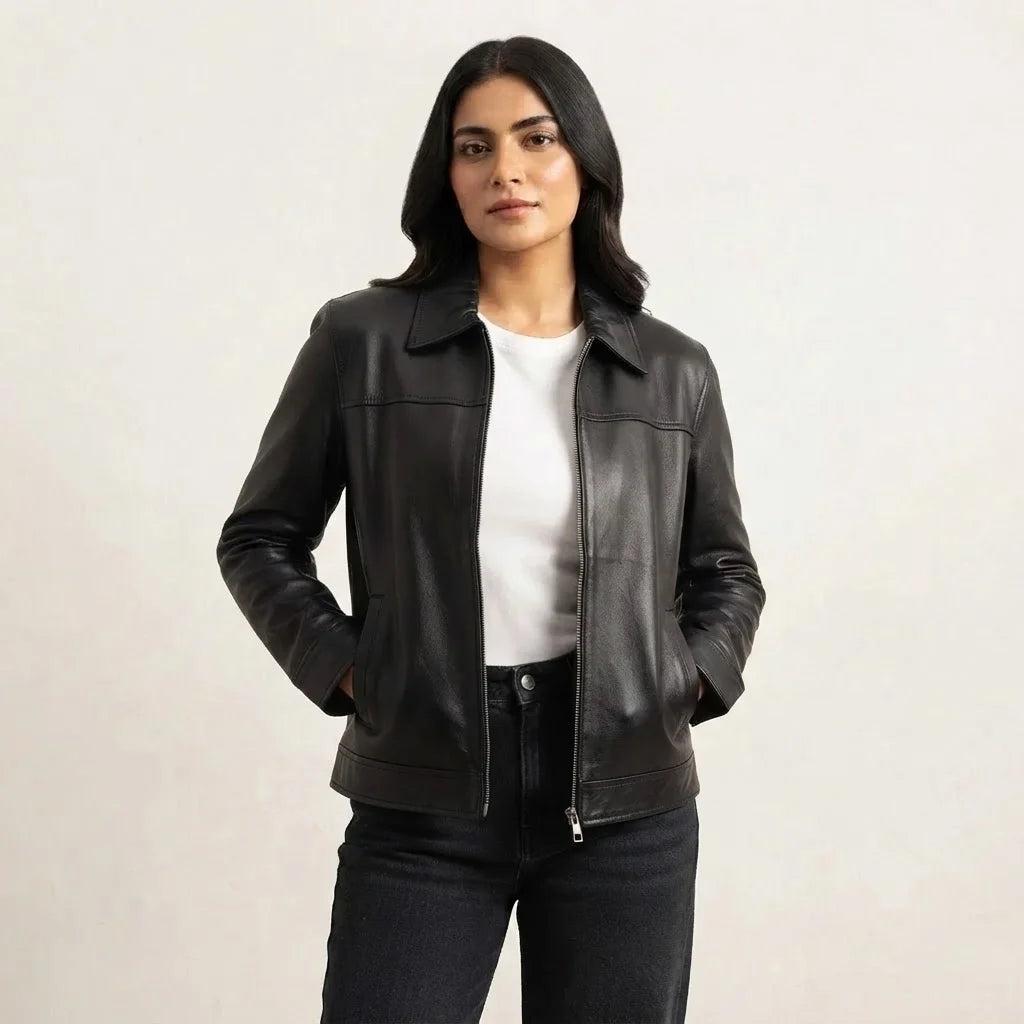 Women's Classic Black Leather Jacket – Premium Genuine Leather Outerwear