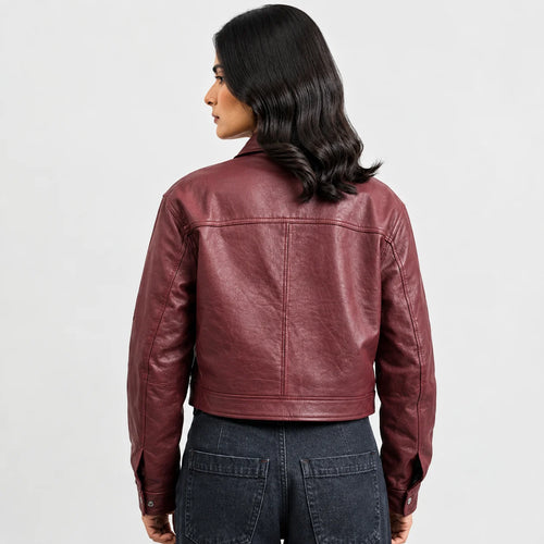 Women's Burgundy Leather Jacket – Classic Genuine Leather Zip Jacket